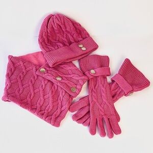 PINK CABLE KNIT WINTER SET